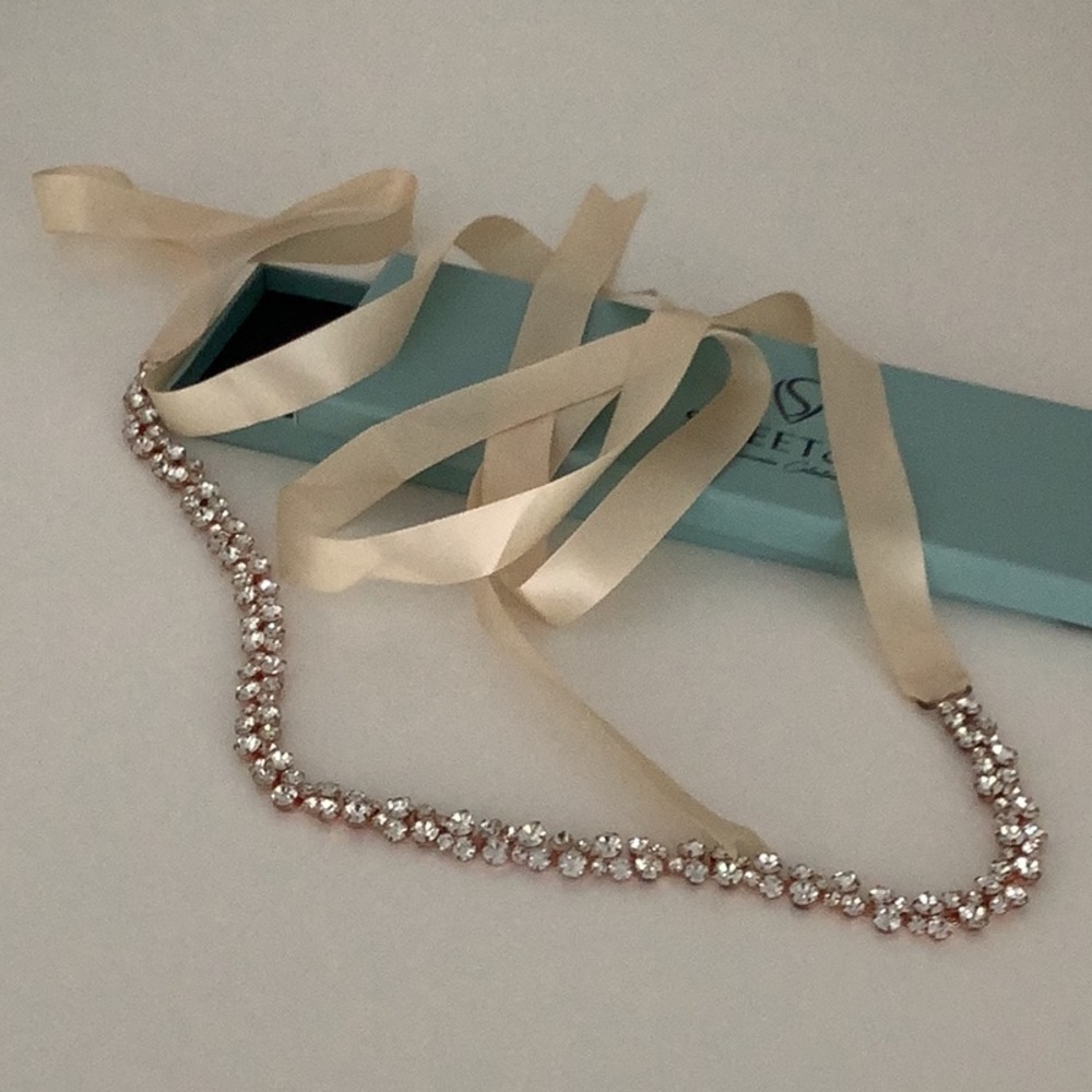 Ivory satin and rhinestone belt